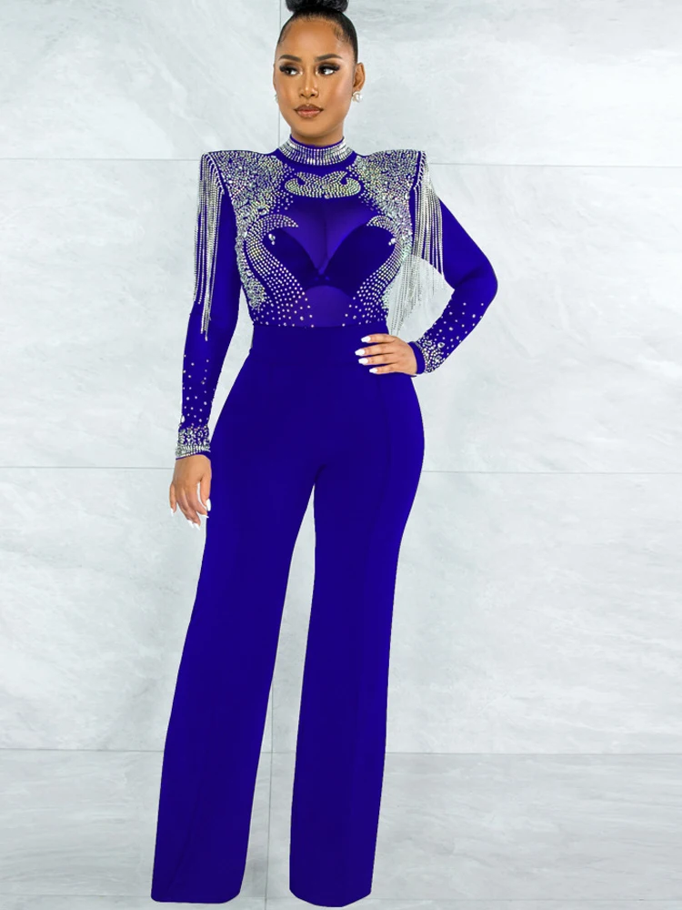 Элегантные черные комбинезоны Beyprern с украшением широкие брюки шикарные женские