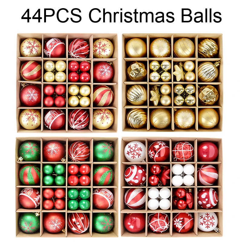 

44PCS/BOX Christmas Tree Balls Ornaments Gold Xmas Tree Balls Decorations For Home Hanging Pendants Navidad 2023 New Year Gifts