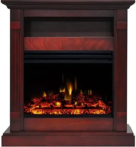 

34'' Freestanding Fireplace with Enhanced Log Insert | Remote | Walnut Mantel | For Rooms up to 210 Sq.Ft. | Storage | Coffee