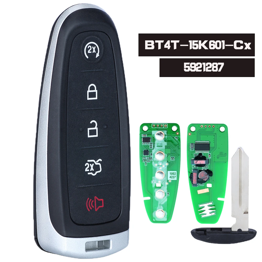 KEYECU 433 МГц PCF7953 BT4T-15K601-Cx Smart 5-кнопочный дистанционный брелок для Ford Edge Escape Explorer Taurus