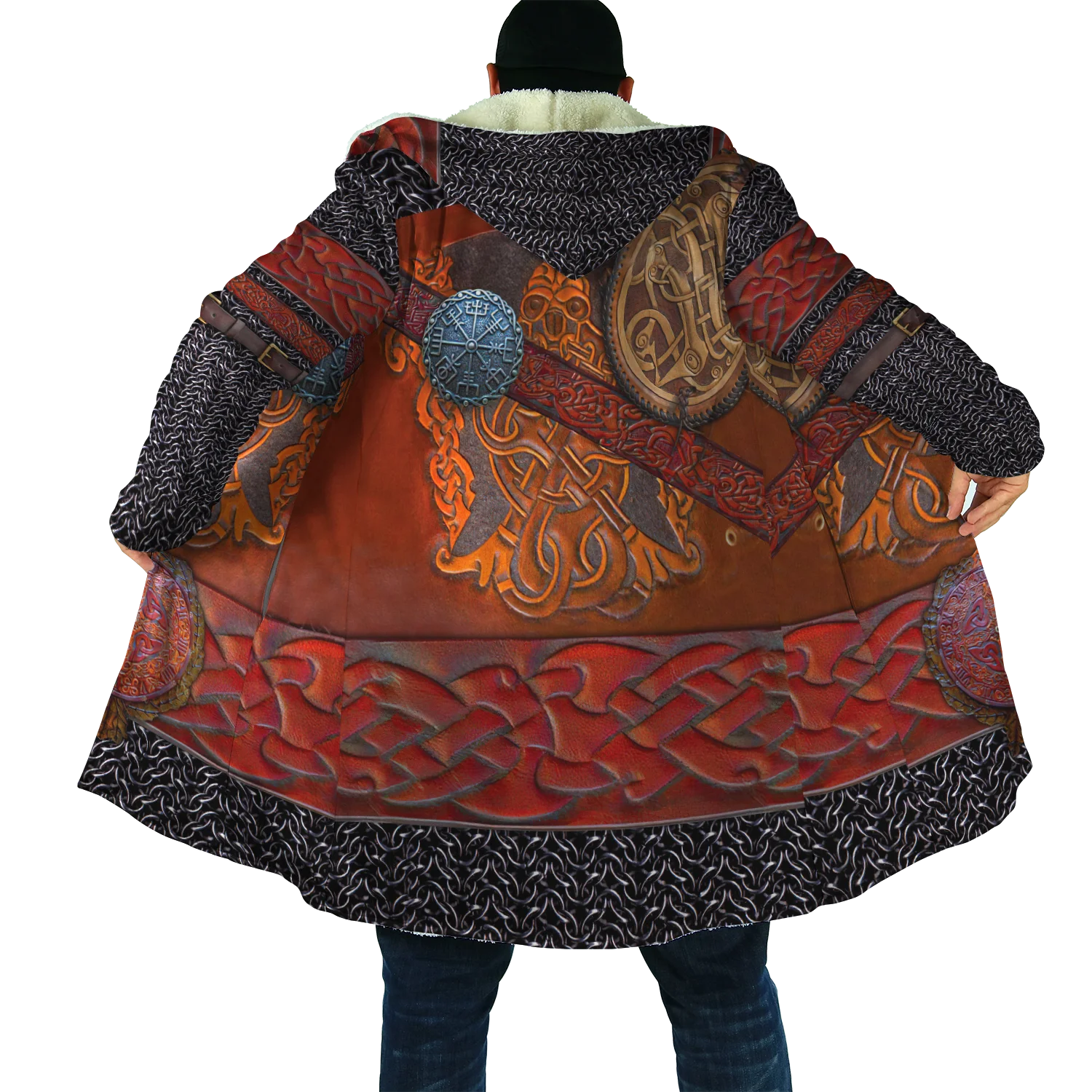 

Winter Mens Hooded Cloak Vikings Warrior Chain Armor 3D Printing Fleece Wind Breaker Unisex Casual Thick Warm Hood Cloak CH86