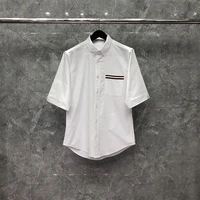 tb thom shirt summer fashion brand short sleeve white mens shirt rwb stripe on pocket casual cotton oxford wholesale tb shirt