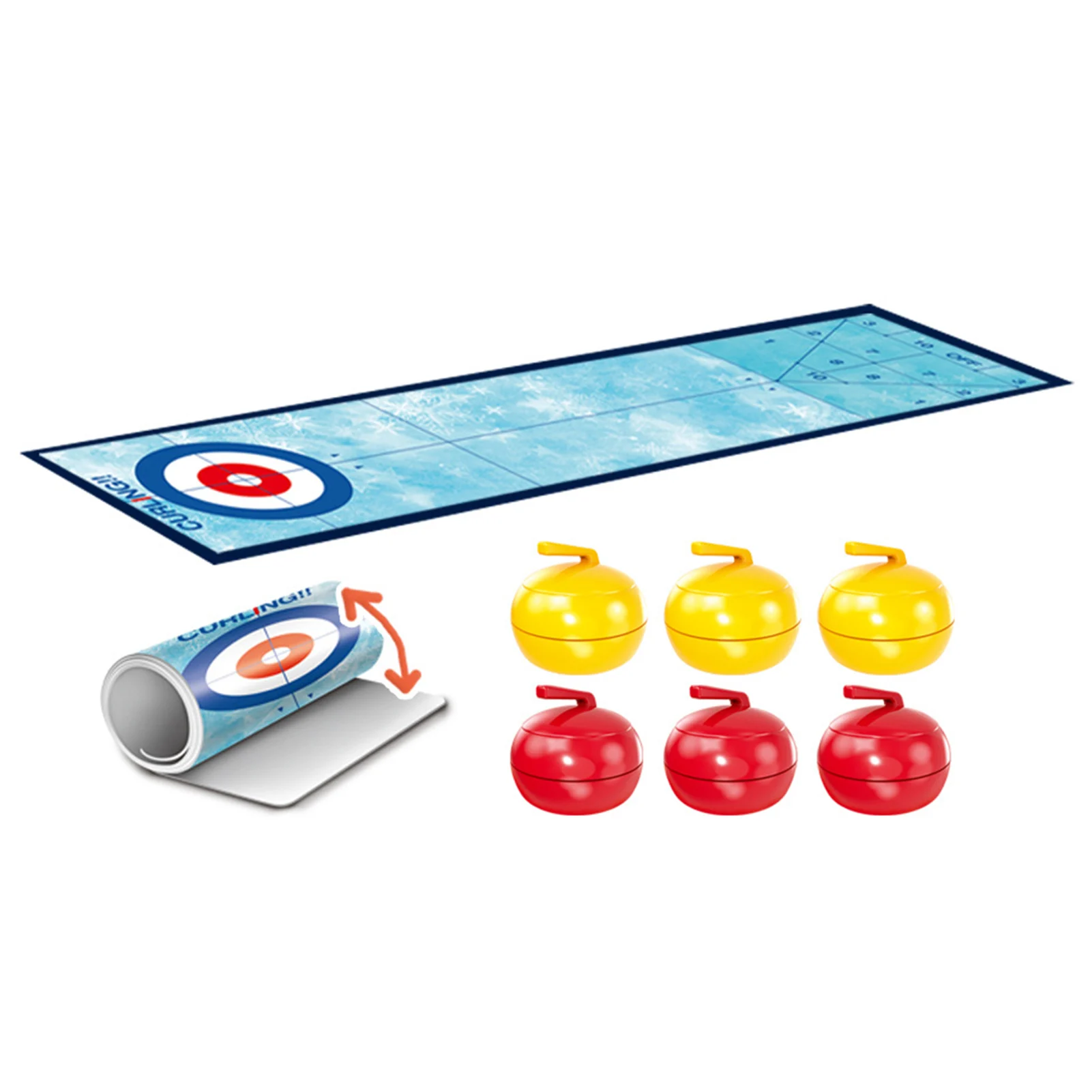 

Curling Board Game Set Portable Tabletop Bowling ToyIndoor Curling Sports Game With 1 Mat 6 Rollers Mini Tabletop Games For Home