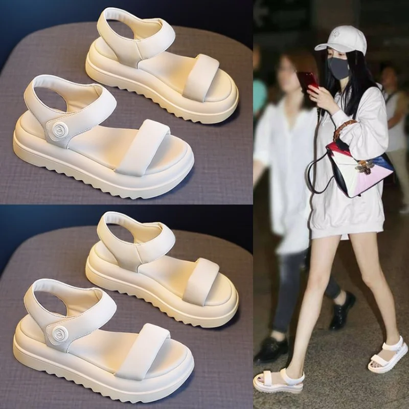 2023Lady Summer Thick Platform Sandals Women Flat Sandals Summer Flip Flops Comfortable  Flats Sandals Women