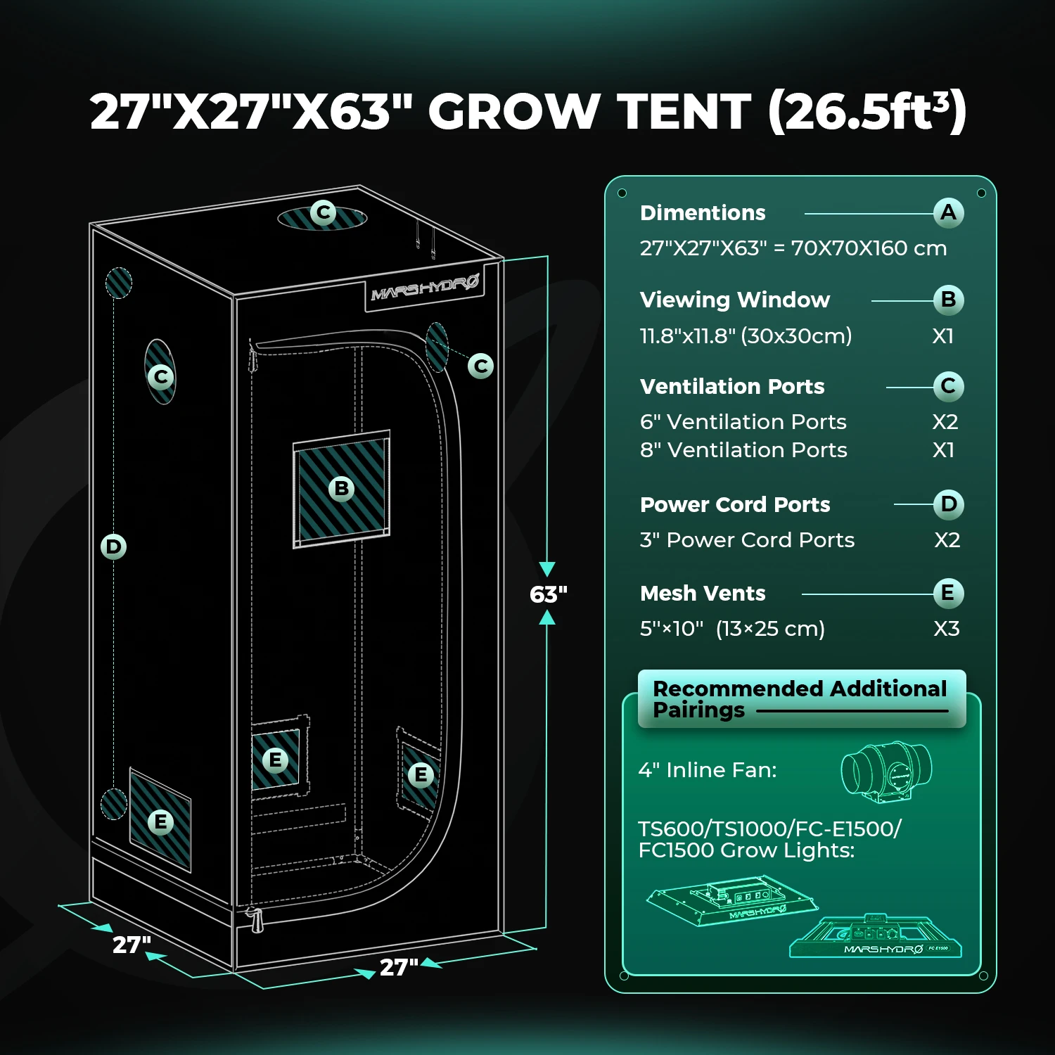 Тент для выращивания растений Mars Hydro 70x70x180 см, 1680D, светоотражающий, для комнатных растений, для цветения, тент для выращивания Mars Hydro 4x4 (art.: 3920d80f55765) - 3920d80f55765
