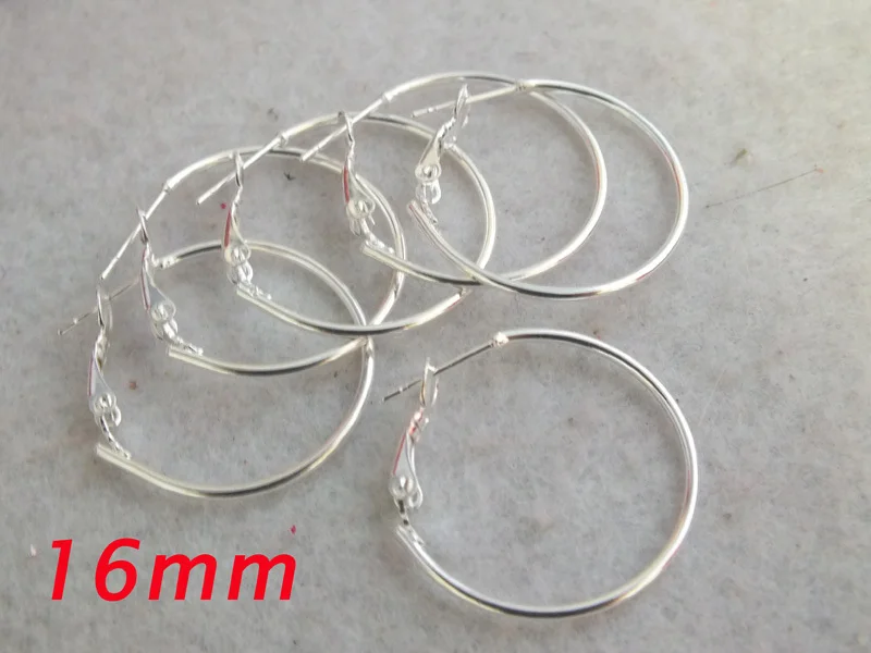 

200 шт., Посеребренные Круглые серьги-кольца, 16 мм