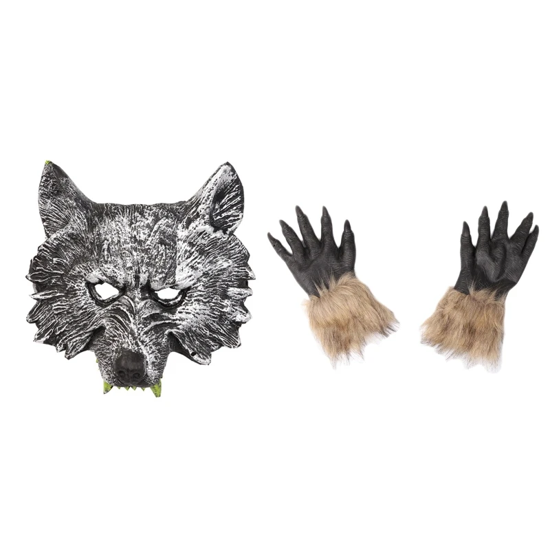 

28TF Holloween Horror Mask Wolf Mask Wolf Gloves Wolf Head Mask Claws Cosplay Costume