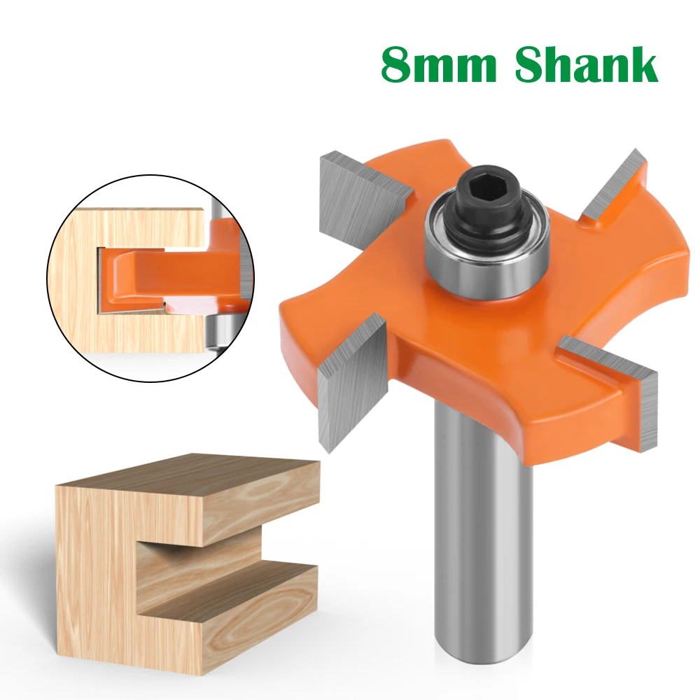 

1PC 8MM Shank Milling Cutter Wood Carving 4 Edge T Type Slotting with Bearing Tool Router BitsFor Woodworking Milling Cutter