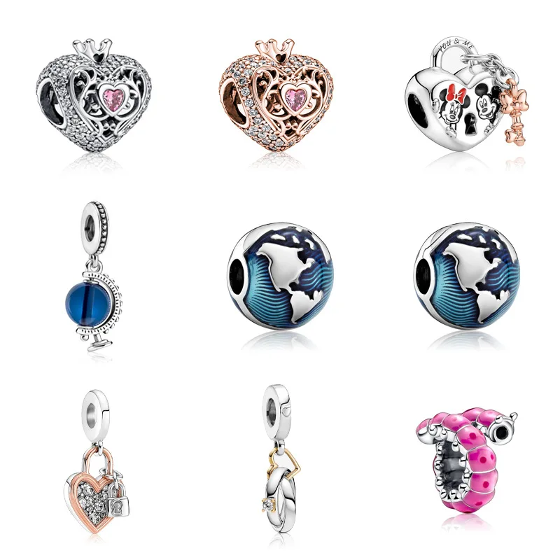 

Crystal Zircon Heart Caterpillar Beads for Jewelry Making Fine Earth Pendant Fits Pandora Charms Bracelet Women Accessories DIY