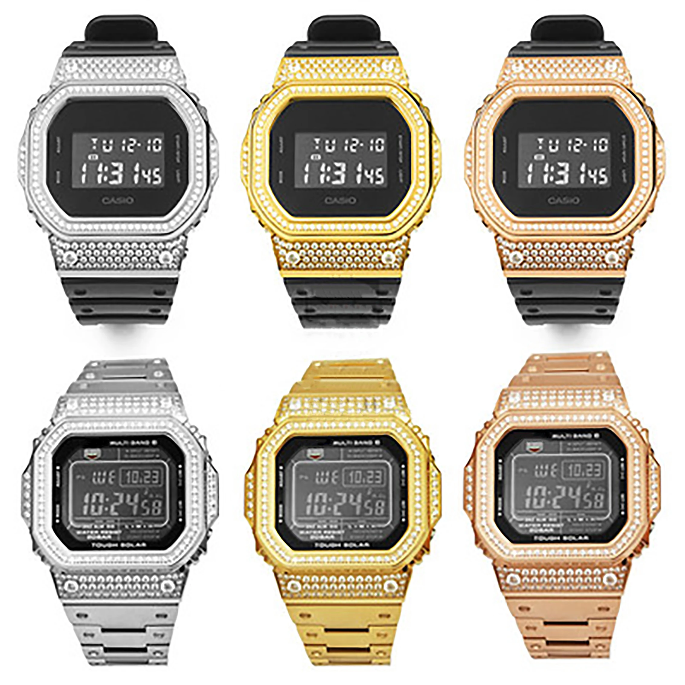 5600/5610/5035mm/5000mm/2100mm Steel Watch Bezel Strap with Diamond for DW5600 GW5000 GLX5600 GW-M5610 Watch Diamond Band Case