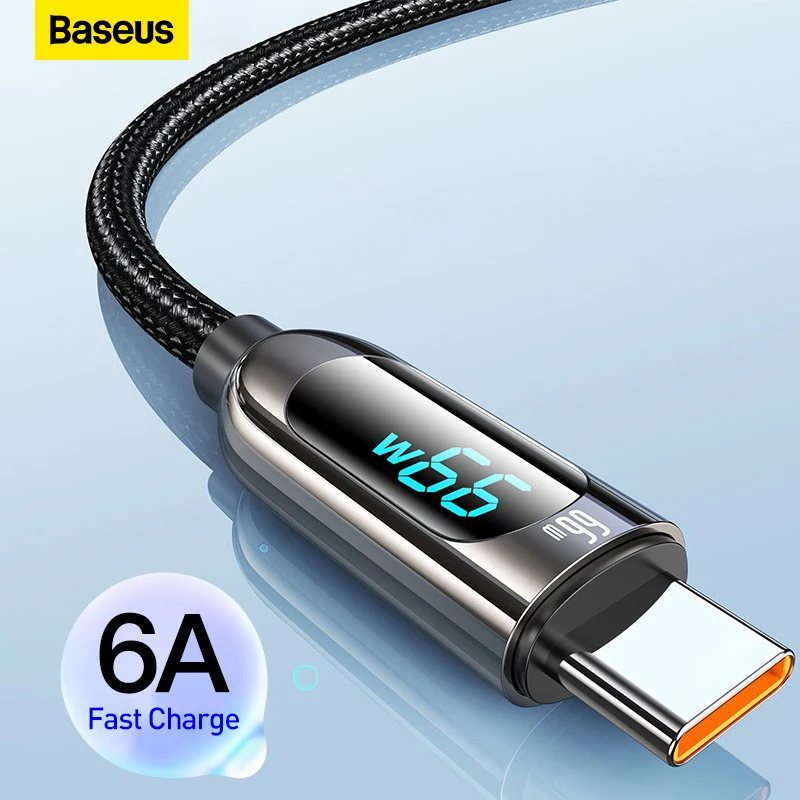 

Baseus 66W USB Cable 6A Fast Charging Charger Wire Cord For Huawei P40 LED Data USB C Phone Cable For Xiaomi Mi 10 Samsung S2