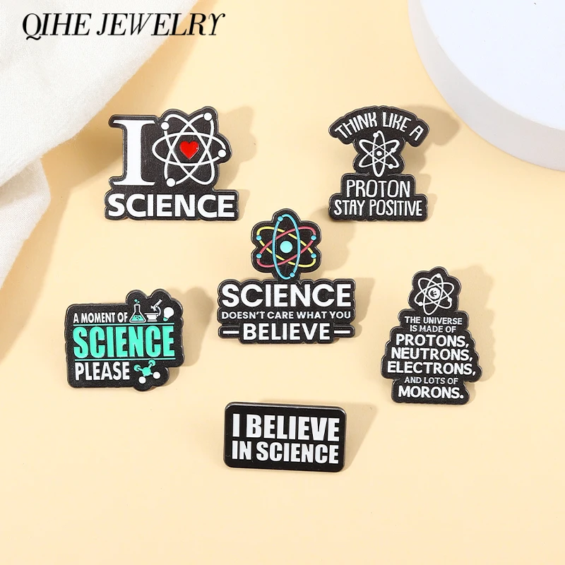 

Science Quote Enamel Pins Atomic I Belive In Science Clothes Hat Decorative Brooches Badges Backpack Gift for Women Men