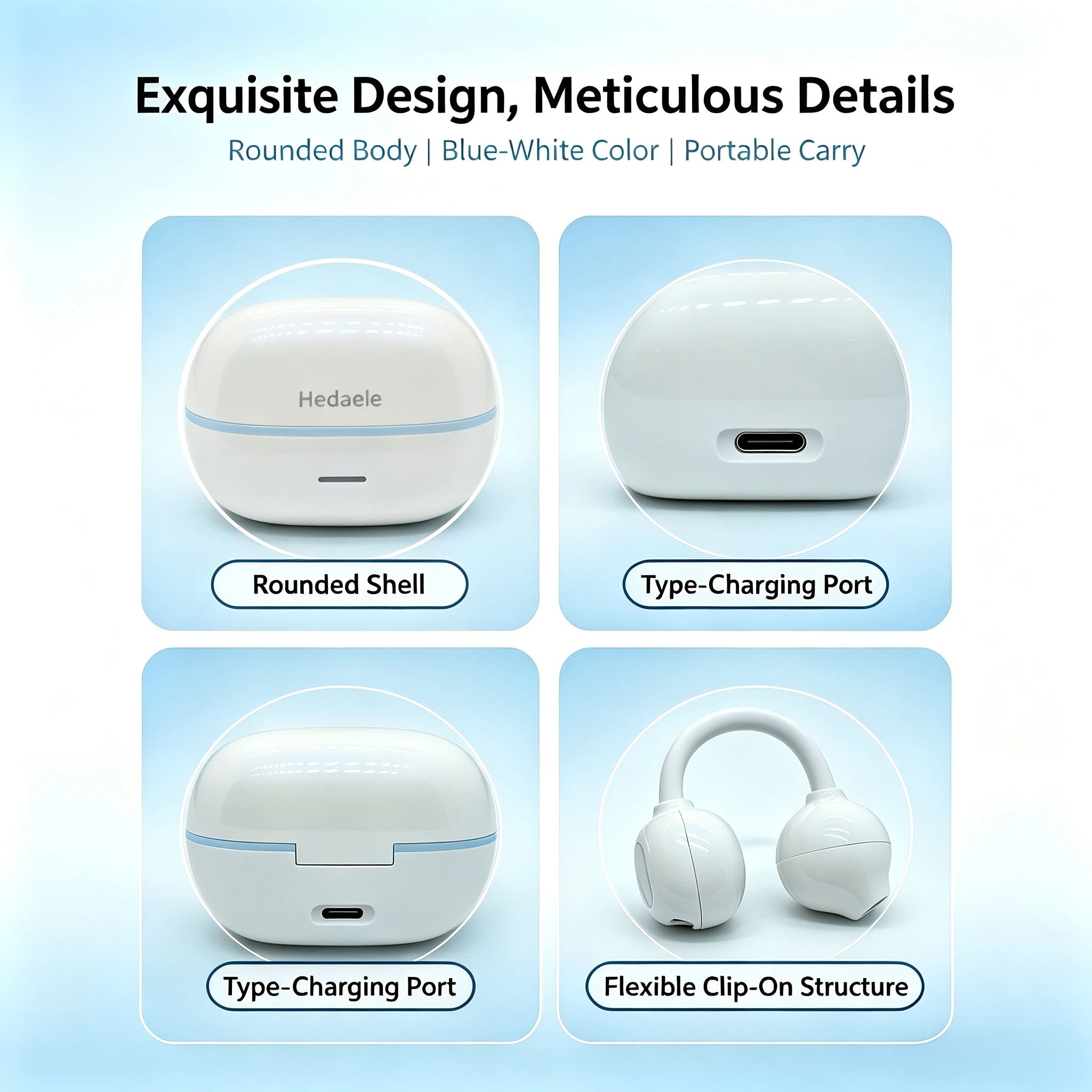 Фото Беспроводные Bluetooth-наушники Hedaele D04, Bluetooth 5.4, 13-мм драйвер, стереозвук, громкая связь, миниатюрные внутриканальные беспроводные наушники №2