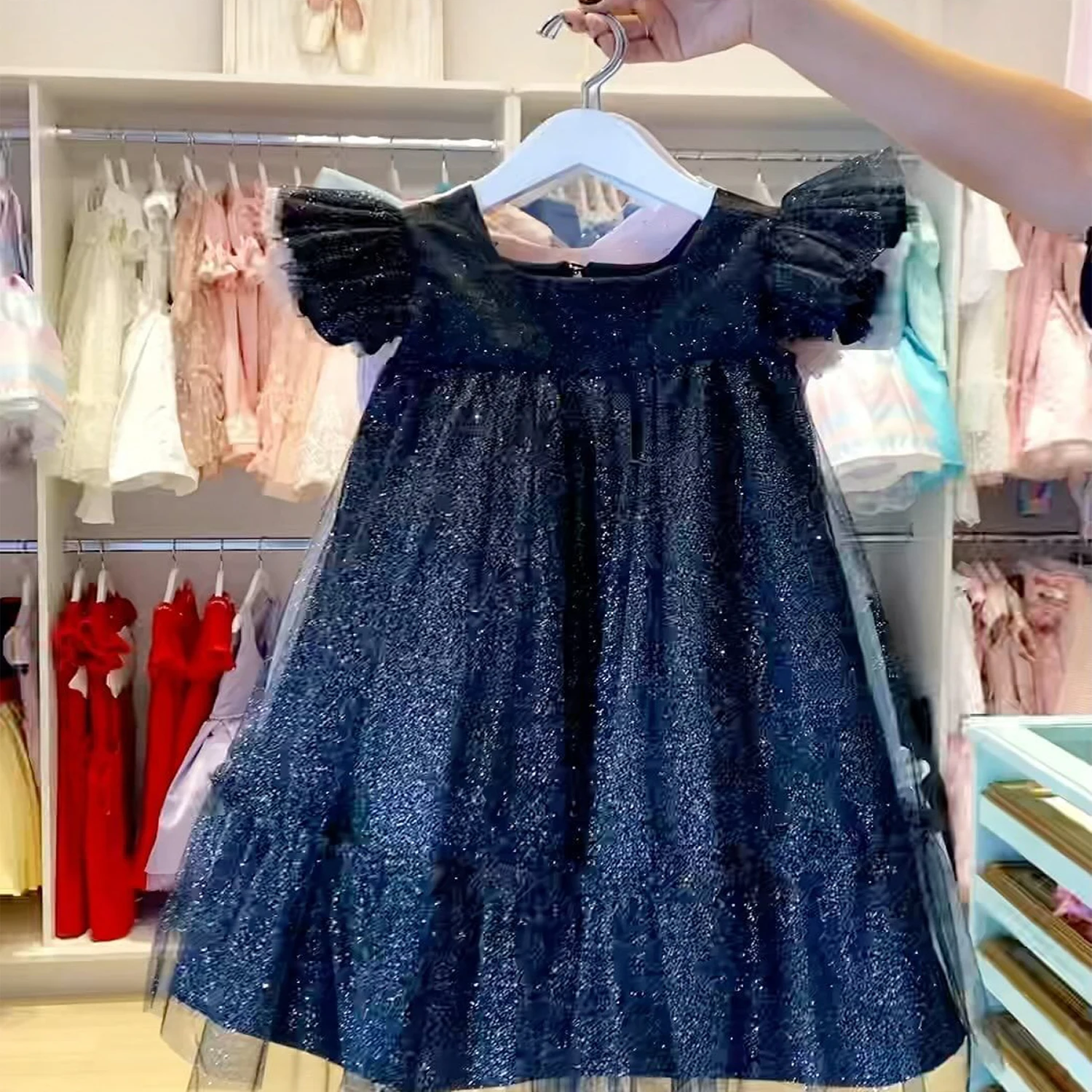 

2022 Girls Mesh Lace Sequin Dresses For Children Summer Tutu Vestidos Eleagnt Wedding Birthday Party Princess Dress Kids clothes