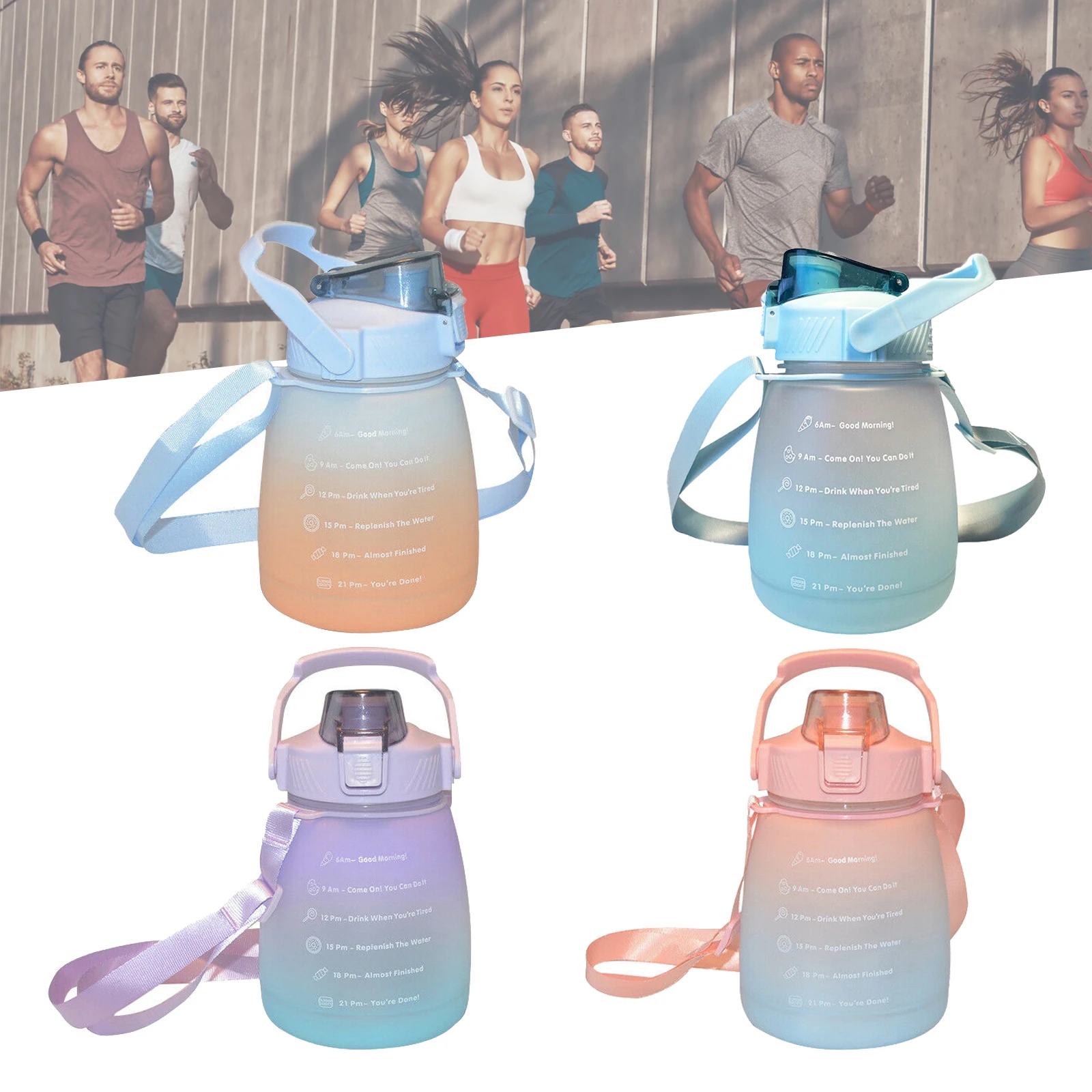 

1300ml Cute Girls Water Bottle With Straw Strap Big Belly Cup Sports Bottles Plastic Motivational Water Bottles For Girls Kids