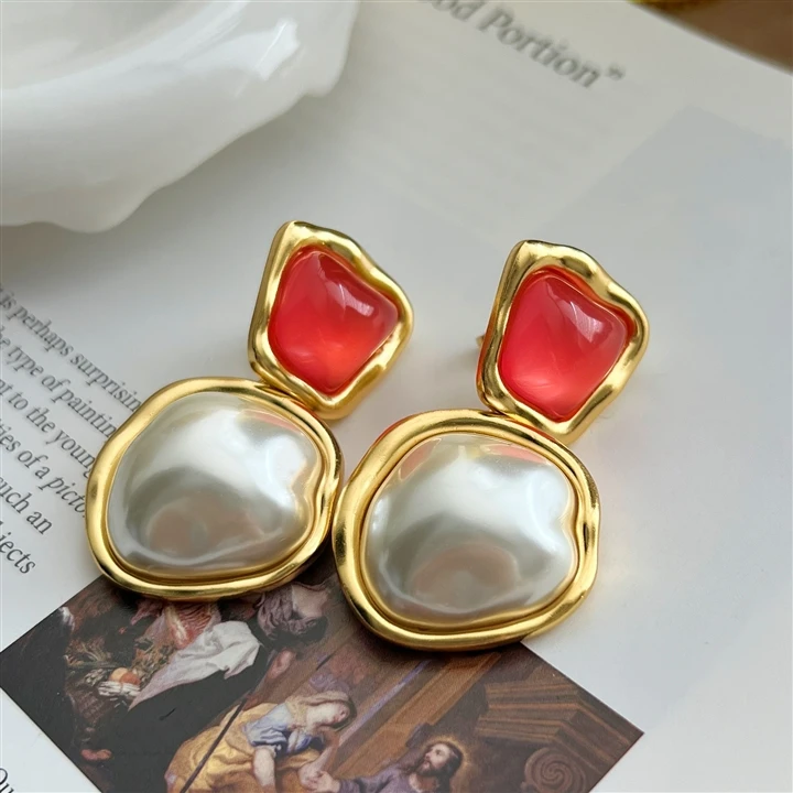 

Timeless Wonder Fancy Geo Pearl Jelly Color Stud Earrings for Women Designer Jewelry Luxury Brand Goth Runway Top Brincos 4238