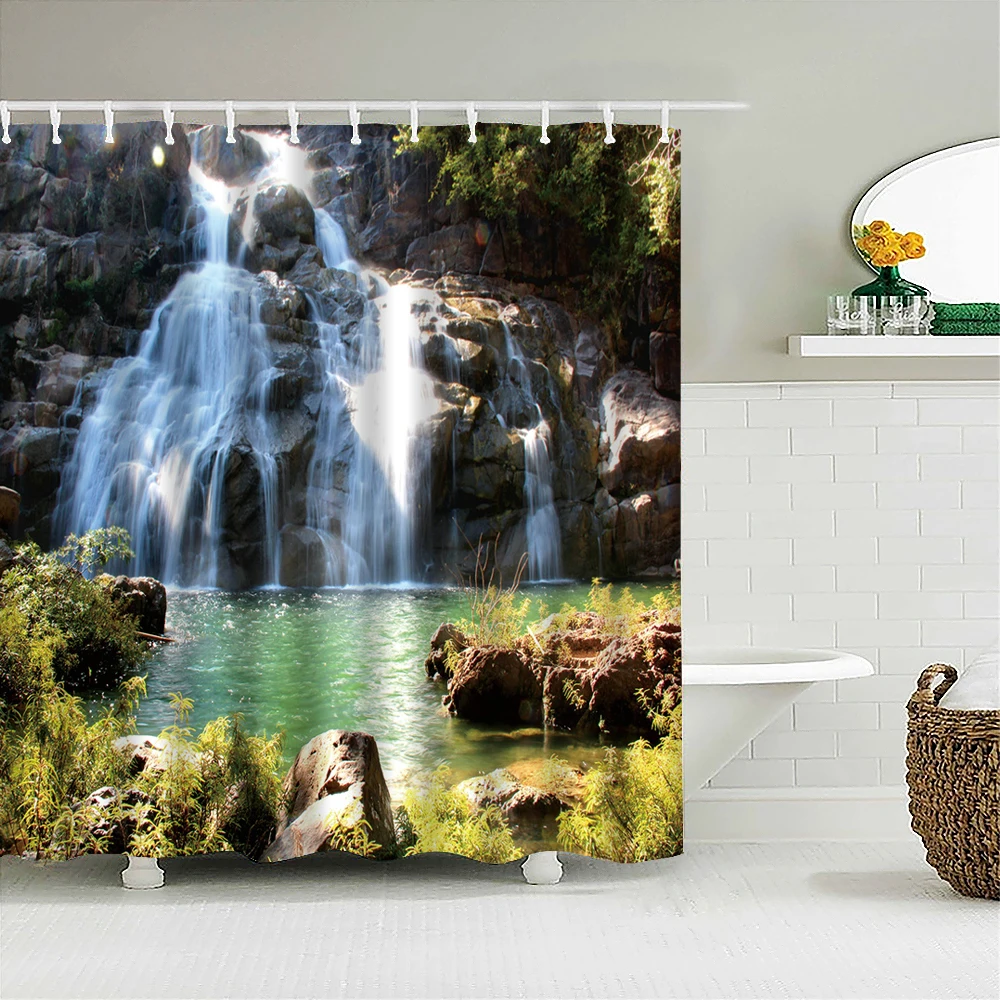 

3d Printing Window Scenery Forest Shower Curtains 180*200cm Waterproof Bathroom Curtain Washable Fabric With Hooks