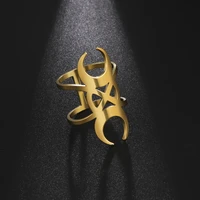 cooltime skeleton skull neo gothic ring for women crescent moon stainless steel men ring gold color chic punk vintage jewelry
