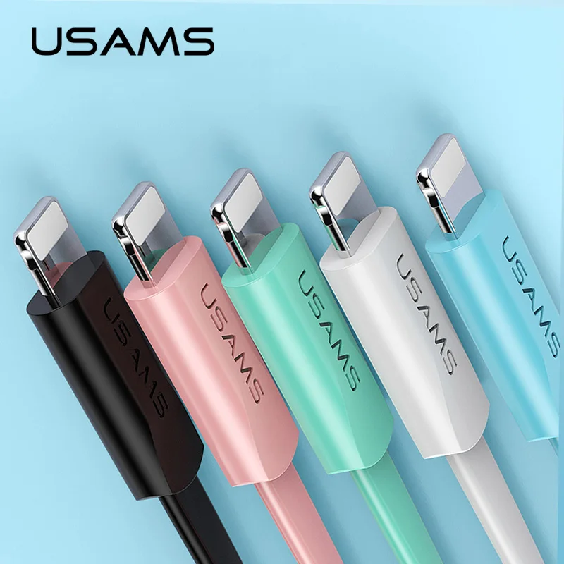 USAMS U2 2A Flat Soft Silicone Charging Data Cable For iPhone iPad Lightning Type C Micro USB Cable For Huawei Xiaomi Samsung