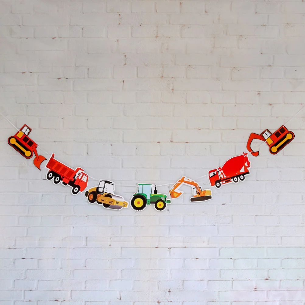 

Excavator Theme Birthday Banner Seven Car Excavator Truck Garland Paper Birthday Banner