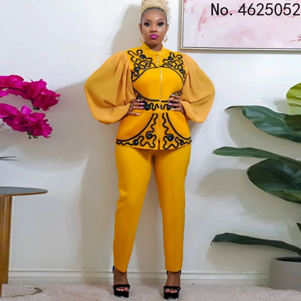 

Африканский Дашики, комплект из 2 предметов, новая мода, топ с пышными рукавами и брюки, костюм, женская одежда для вечеринки