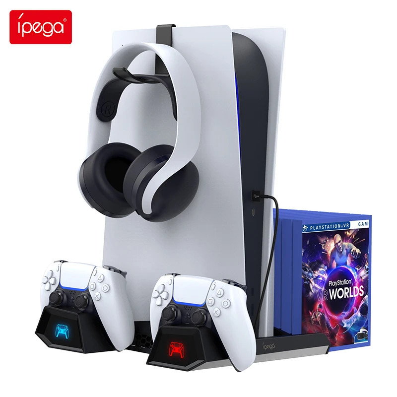 

Светодиодный охлаждающий вентилятор Ipega для PS5 вертикальная подставка 2 контроллера док-станция для быстрой зарядки для Sony Playstation 5 диск/цифр...