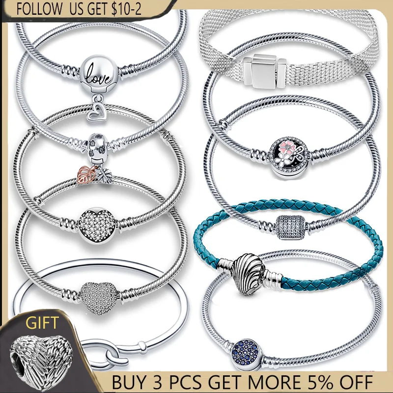 

Hot Sale Classic Series 100% Silver Color Snake Bracelet Fit Original Beads Charms DIY Jewelry Gift For Women