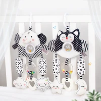 Cartoon Bed Stroller Hanging Rattles Infant Plush Toddler Toys Black White Visual Baby Squeaky Hand Bells Dolls Gift For Baby