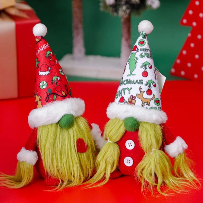 

Christmas Gnome Plush Decor Gnomes Dwarf Green Hair Faceless Doll Christmas Thief Figurine Indoor Home Decoration Props