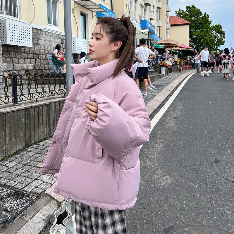 Solid Puffer Jackets Teenage Girls Korean Fashion Trends Sweet Streetwear Womens Winter Warm Padded Coats Casual Loose Clothing