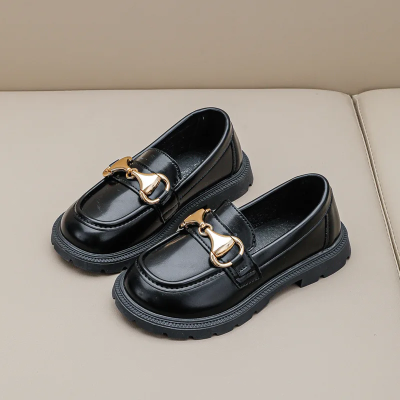 

New Black School Girl Shoes Fashion Versatile Flats Children Casual Comfortable PU Leather Slip on Shoes Kids Non-slip Loafers