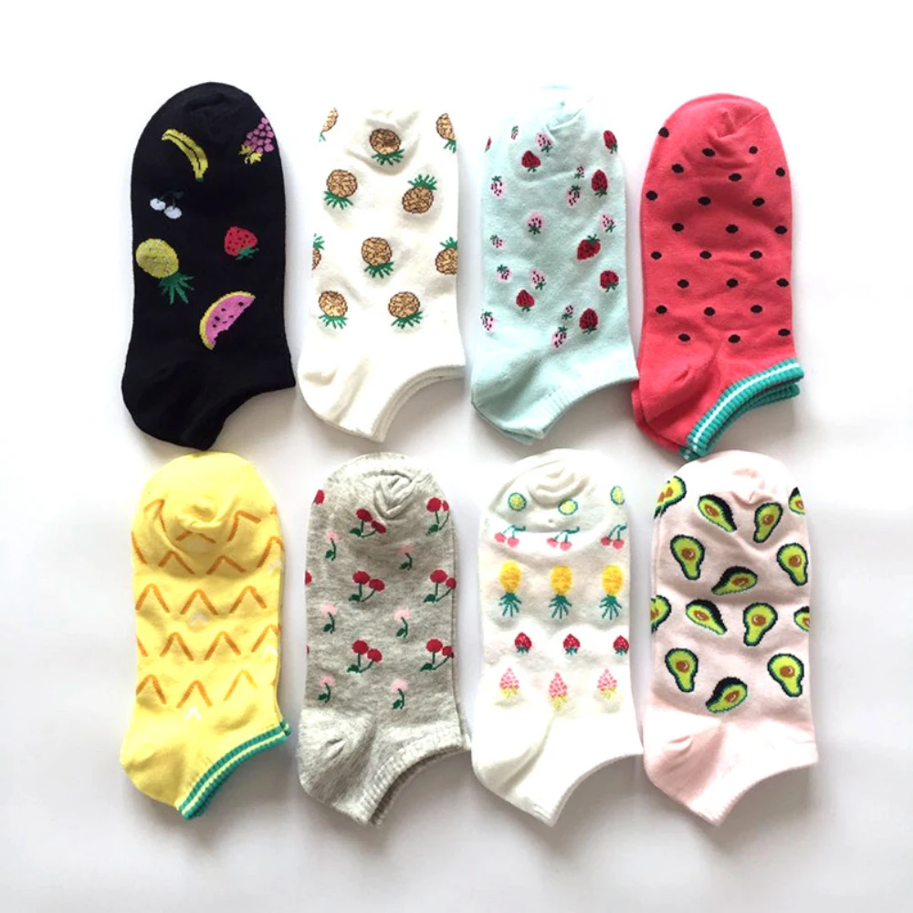 

10 Pairs/Lot Tide Women's Socks Female Fashion Multi-Colors Daily Socks Girl’s Cute Cartoon Pineapple Avocado Fruits Funny Socks
