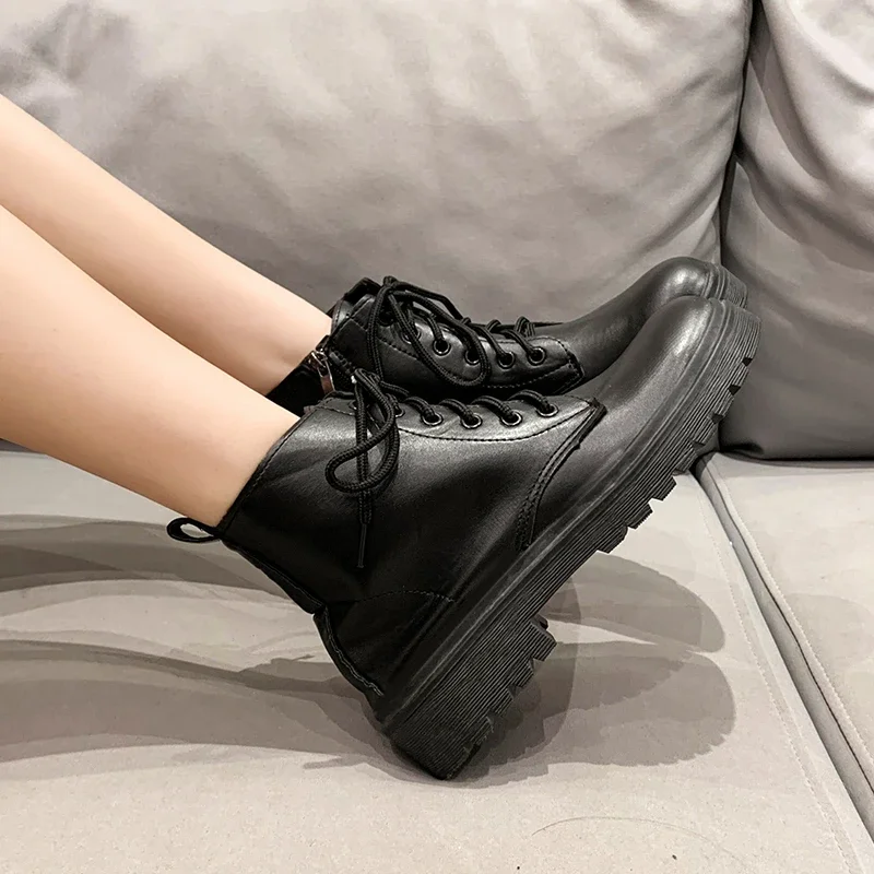 

Женская обувь 2023 женские ботильоны на шнуровке зимние современные ботинки женские ботинки с круглым носком и боковой молнией на квадратном каблуке Женская обувь
