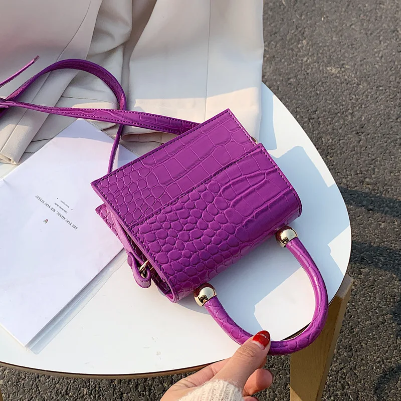 Pu Leather Women'S Handbag Crocodile Pattern Leather Sling Messenger Bags Hot Mini Small Square Shoulder Bag Fashion Pink Bags images - 6