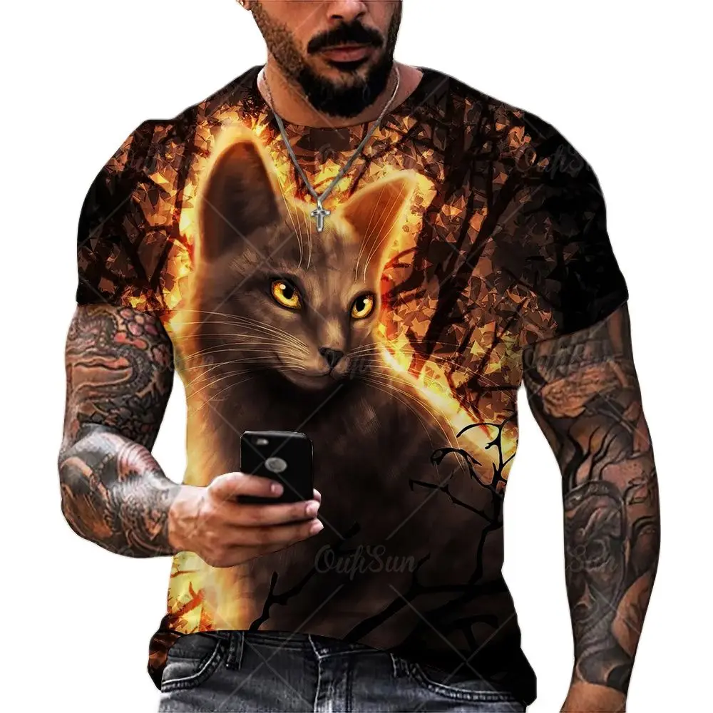 

Creative Cartoon Cat Pattern 3d Printing Breathable T-shirt Casual Round Neck Sports Shirt Loose Oversized Top Short Sleeve