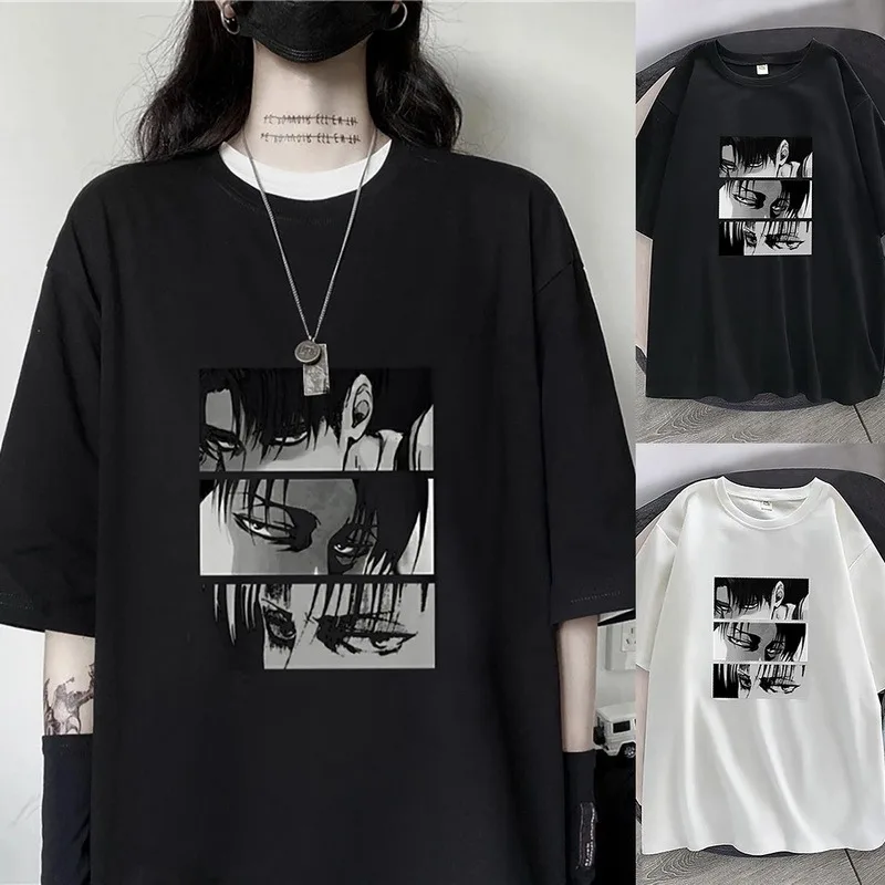 

Women T-shirts Japanese Anime Attack On Titan Levi Ackerman Eye Punk Tops Summer Harajuku Oversized Gothic Short Sleeve Tshirt