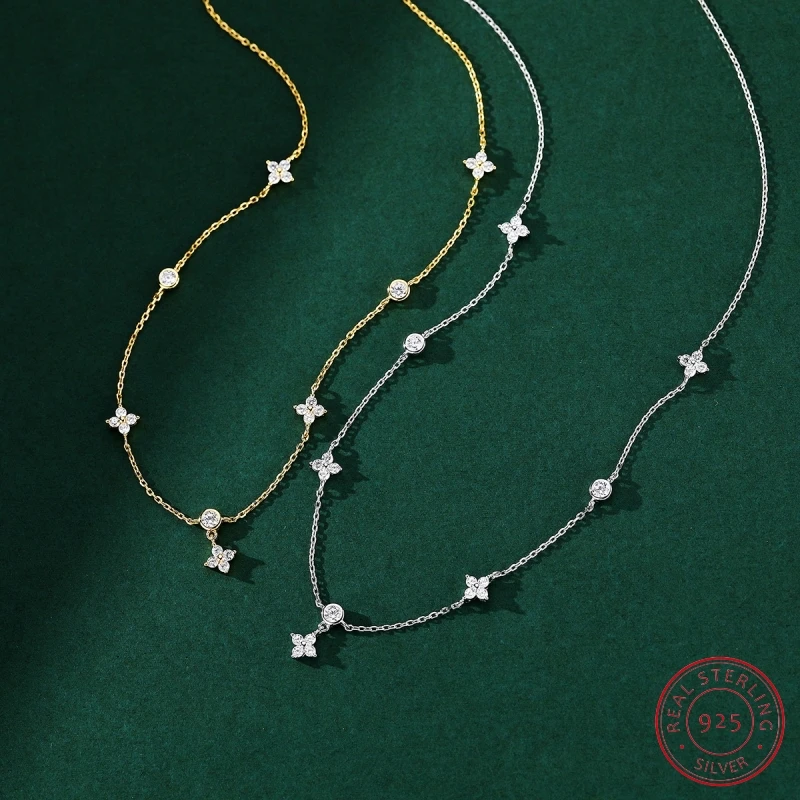 

Женское ожерелье из серебра 925 пробы с цирконием, цепочка со звездами и цветами клевера, роскошный браслет с кисточками, ювелирные изделия для женщин