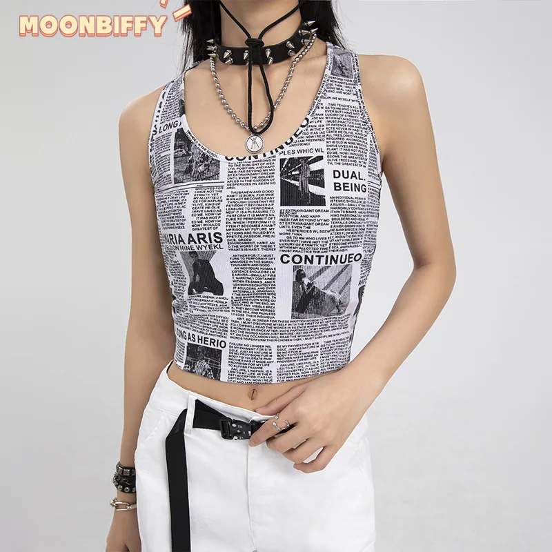 

2022 Cropped Tops Women Short Y2k Clothes Female Sexy Harajuku Halter Belt Print Vest Corset