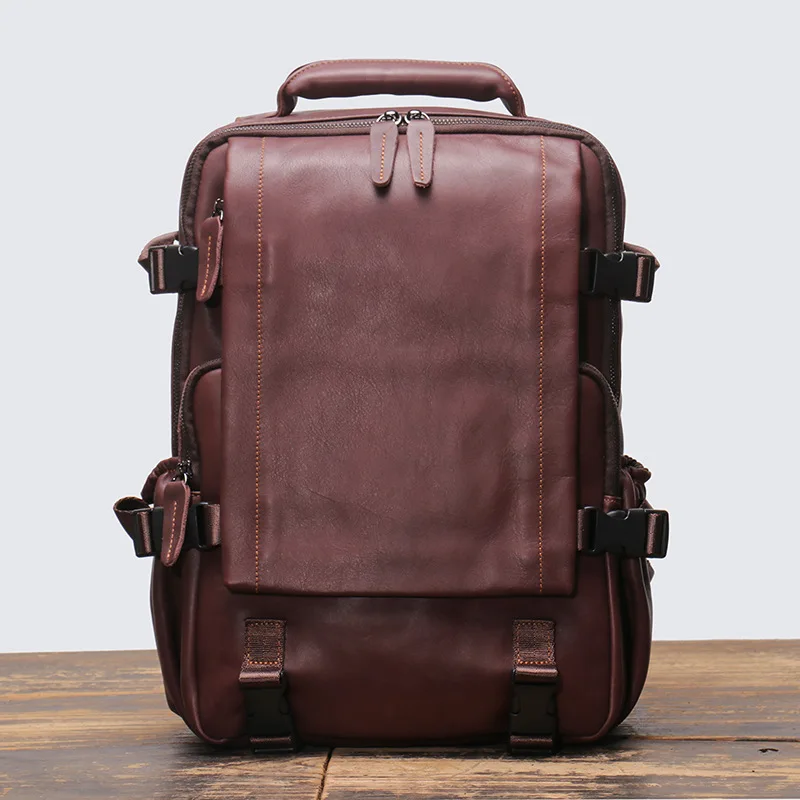 Модный мужской дорожный рюкзак из воловьей кожи вместительный школьный ранец