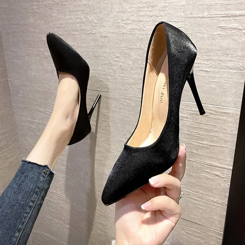 

Fashion Black High Heels Female Professional Working Pumps Stiletto Sexy Shallow Toe Single Shoes Size 34-43 Dress Wedding Shoes