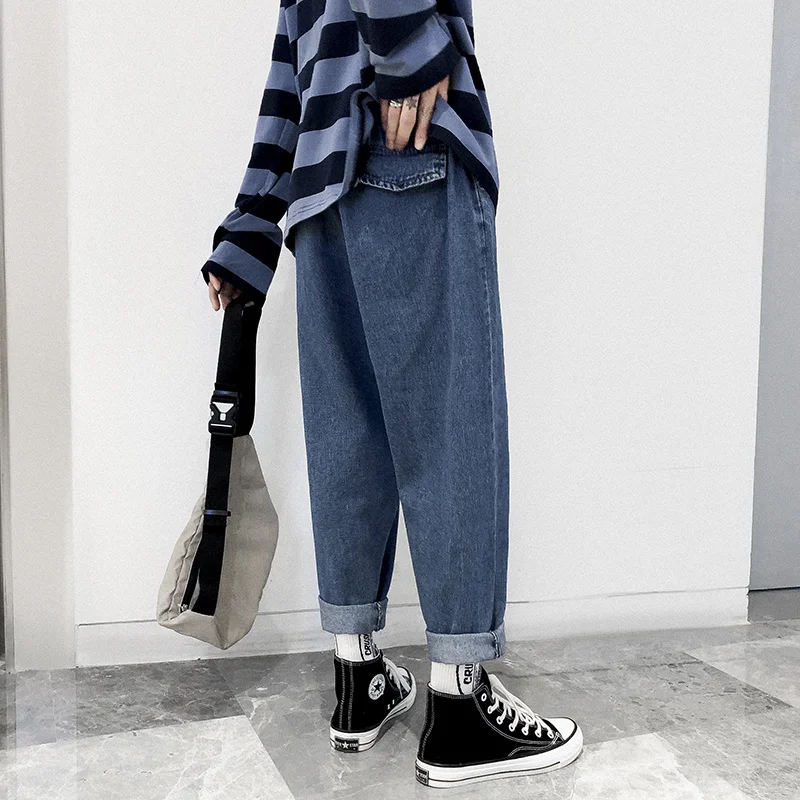 Blue Harun Jeans Men Fashion Retro Oversize Casual Straight Jeans Men Streetwear Korean Loose Denim Pants Mens Trousers S-3XL