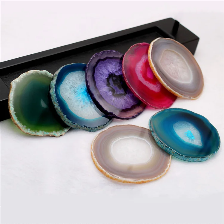 

Dyed Color Agate Coaster Polished Natural Stone Coasters Agate Slices Handmade Home Decoration Teacup Coaster