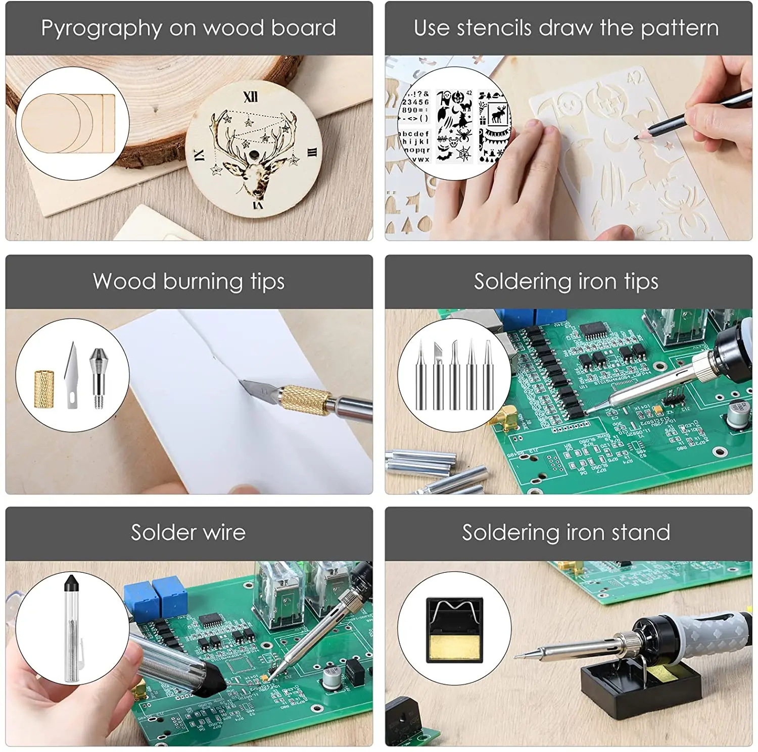 Паяльник SHHONG 45 в 1 пирографический набор для пайки 80 Вт регулировка температуры