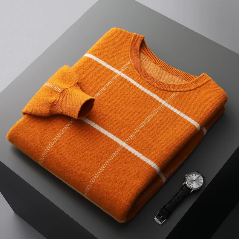 100% Wool Men's Sweater Pullover Slim Fitting Long-Sleeved Sweater Round Neck Autumn Korean Casual Wear Men's Style 2023 Fashion