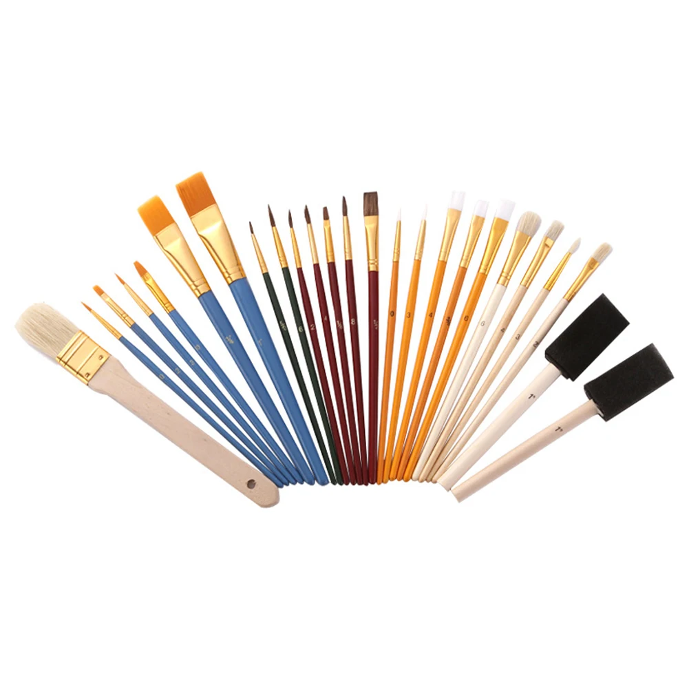 

25pcs Oil Students All Purpose Watercolor Paint Brush Set Acrylic Painting Canvas Board Adult Kid Accessories Bristle Horse Hair