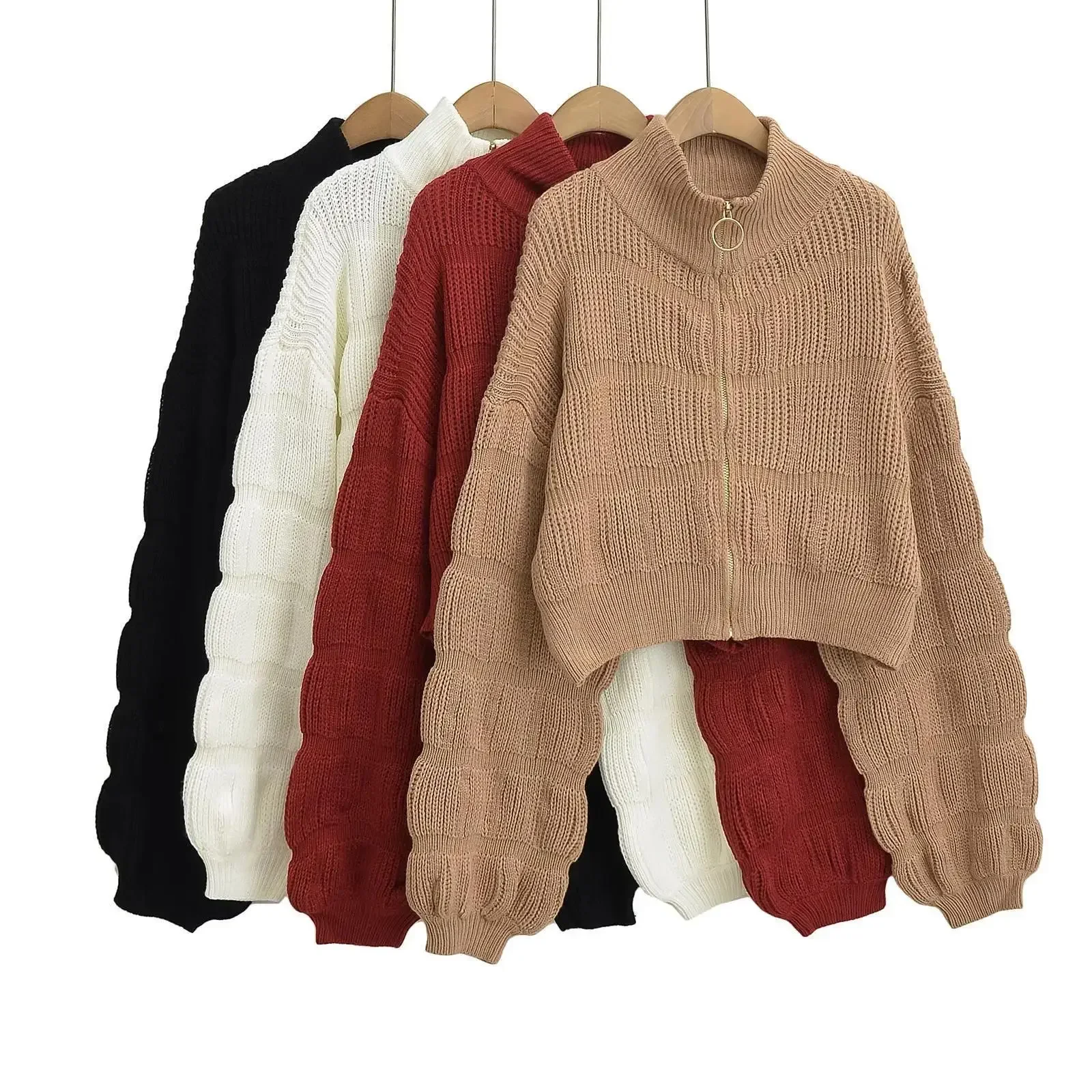 Женские свободные кардиганы на молнии однотонные свитера с рукавами-фонариками