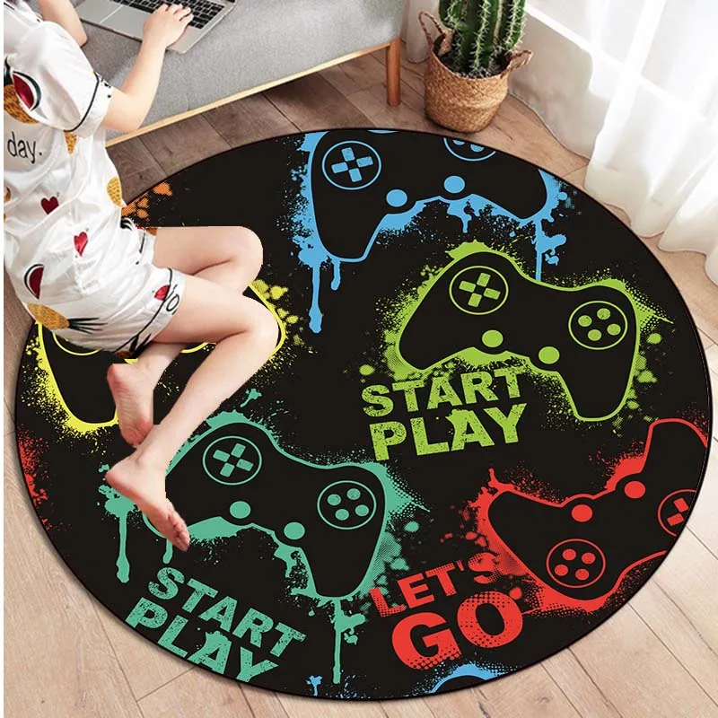 

Gamer Controller Area Rugs Round home decor practical carpet children's room soft carpet washroom floor mat non slip game mat