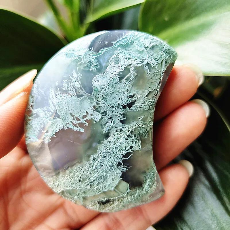 

Natural Moss Agate Green Purple Grass Agate Crescent Water Symbol Of Love Spiritual Meditation Healing Crystal Home Ornament