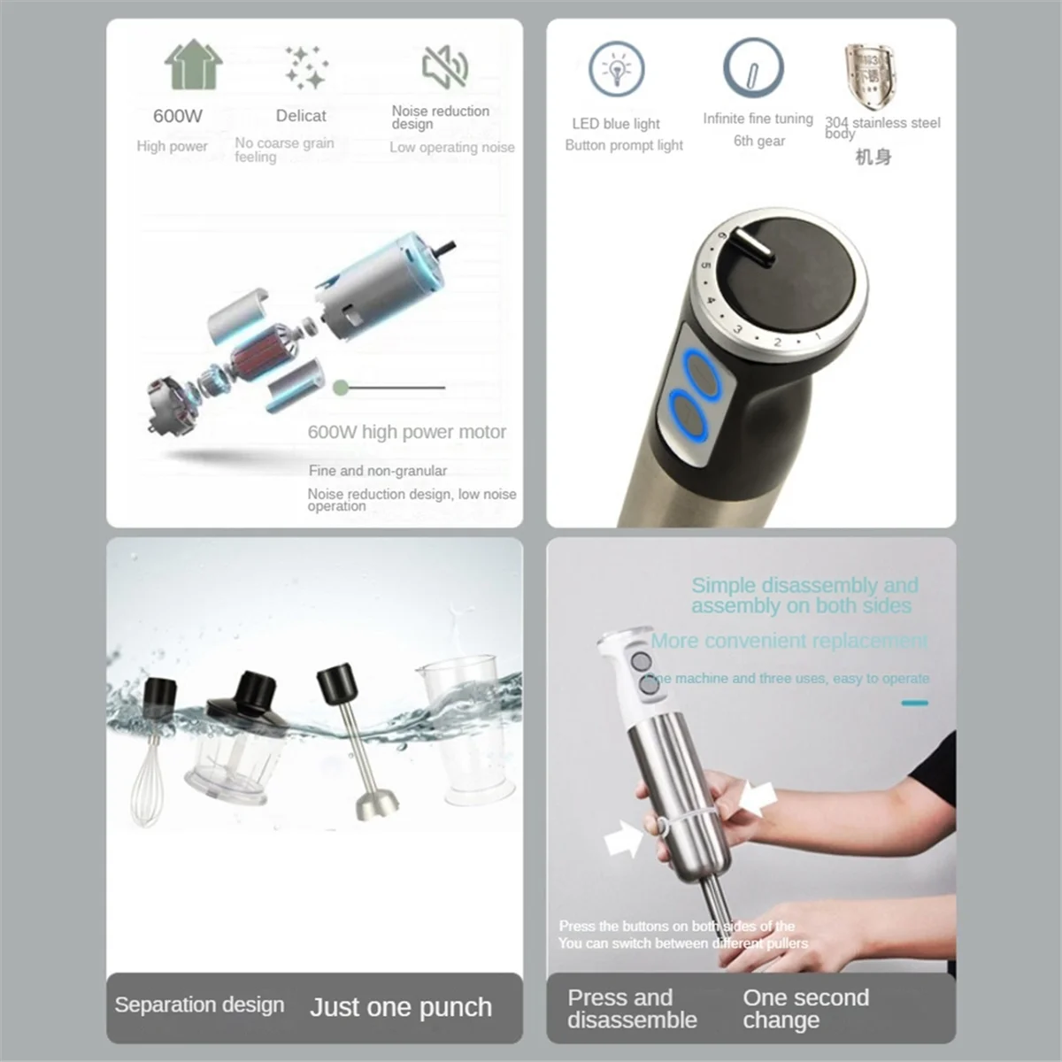 Погружной ручной блендер 5 в 1 600 Вт электрический миксер эмульсионные блендеры