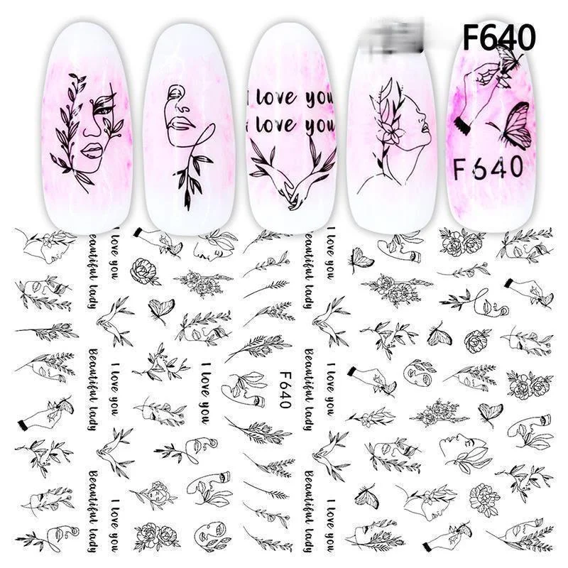 

1PC 3D Nail Art Stickers Geometric Leaf Flowers Fruit Self-adhesive Black White Nail Decal Manicure Decorations Tips 12.3*7.6cm